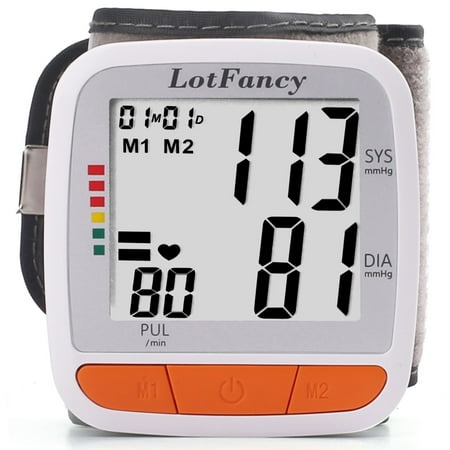 Wrist Blood Pressure Monitor Machine with Portable Case for Home Use, 180 Memories for 2 Users, Large LCD Display, WHO