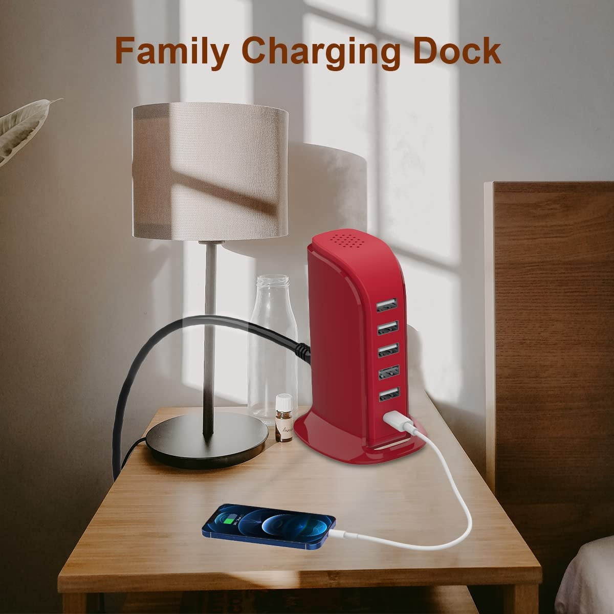 RGHJAR-USB Phone Charger 6 Ports 40W , Type C Wall Charger Smart 6A, Charging Tower with 5ft Power Cord, USB Power Adapter Fast Charging, Smart Home Device Charging Station, iPhone/Ipad Accessories