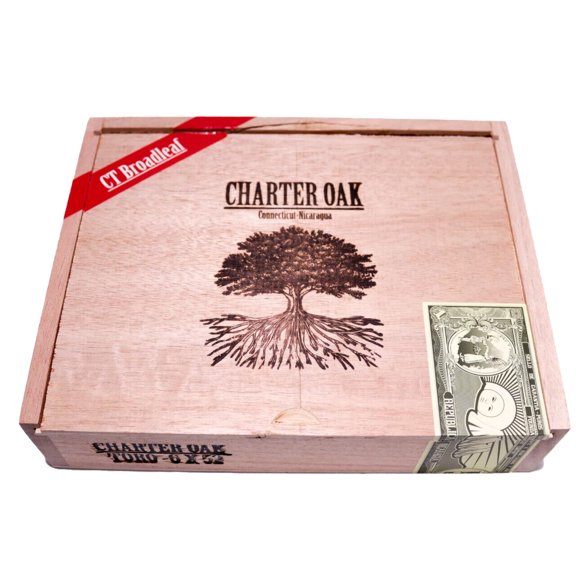 Charter Oak Toro CT Broadleaf Empty Wood Cigar Box 8.75" x 6.75" x 2"