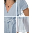 thumbnail image 4 of Aiyino Women Summer Bohemian Floral Casual Wrap V Neck Ruffle Cap Sleeveless Belt A-Line Pleated Hem Swing Midi Sun Dress，Dot Light Blue, 4 of 9