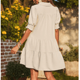 thumbnail image 5 of Casual Dresses for Women Lapel Collared V Neck Mid Sleeved Pleated Summer Dresses for Women Midi Dresses, 5 of 6