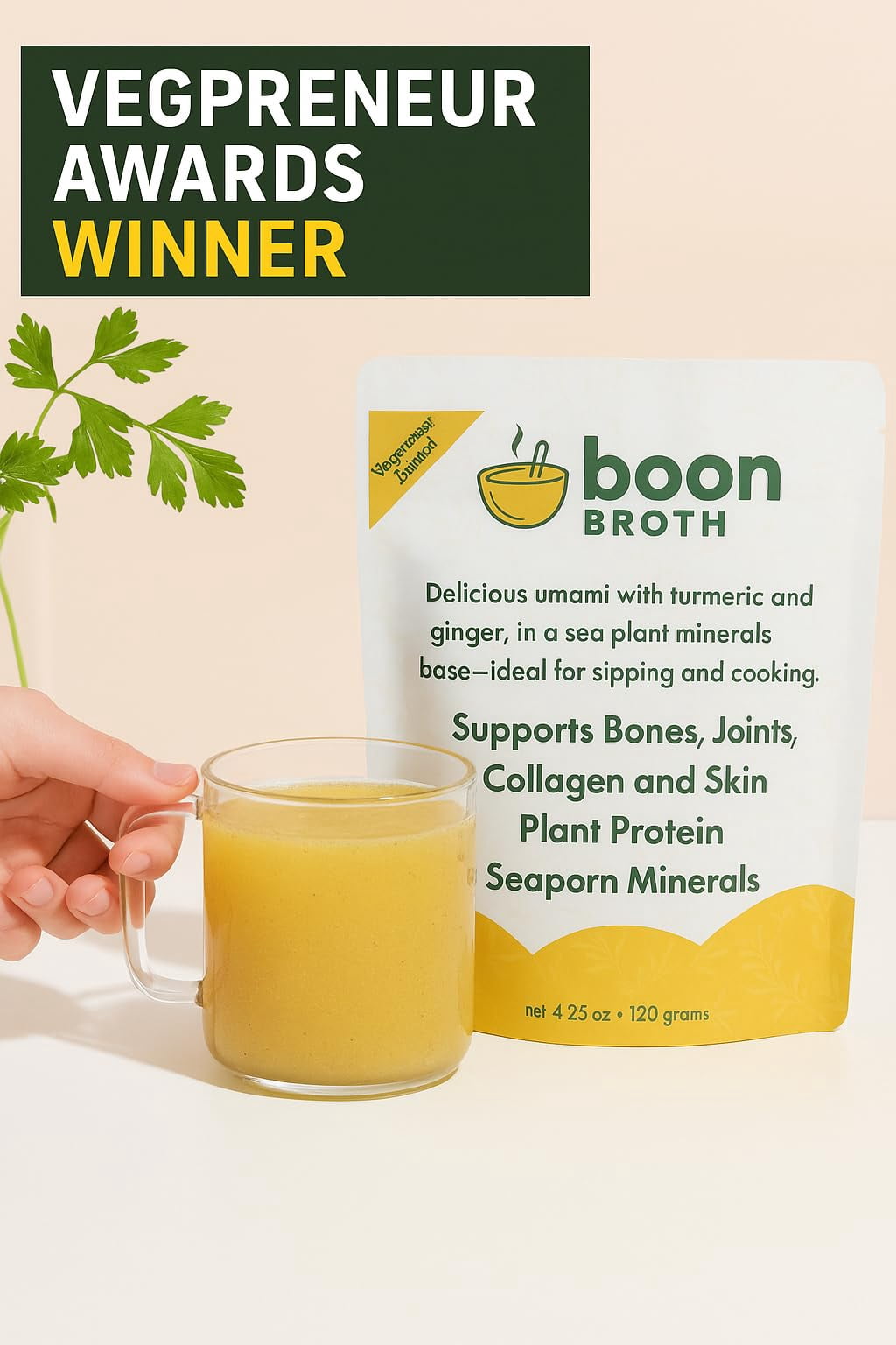 Boon Broth - Savory Plant-Based Soup Powder, High Calcium Broth with 72 Trace Minerals - Ideal for Sipping, Fasting, and The Bone Broth Diet - Vegan-Friendly 10 servings