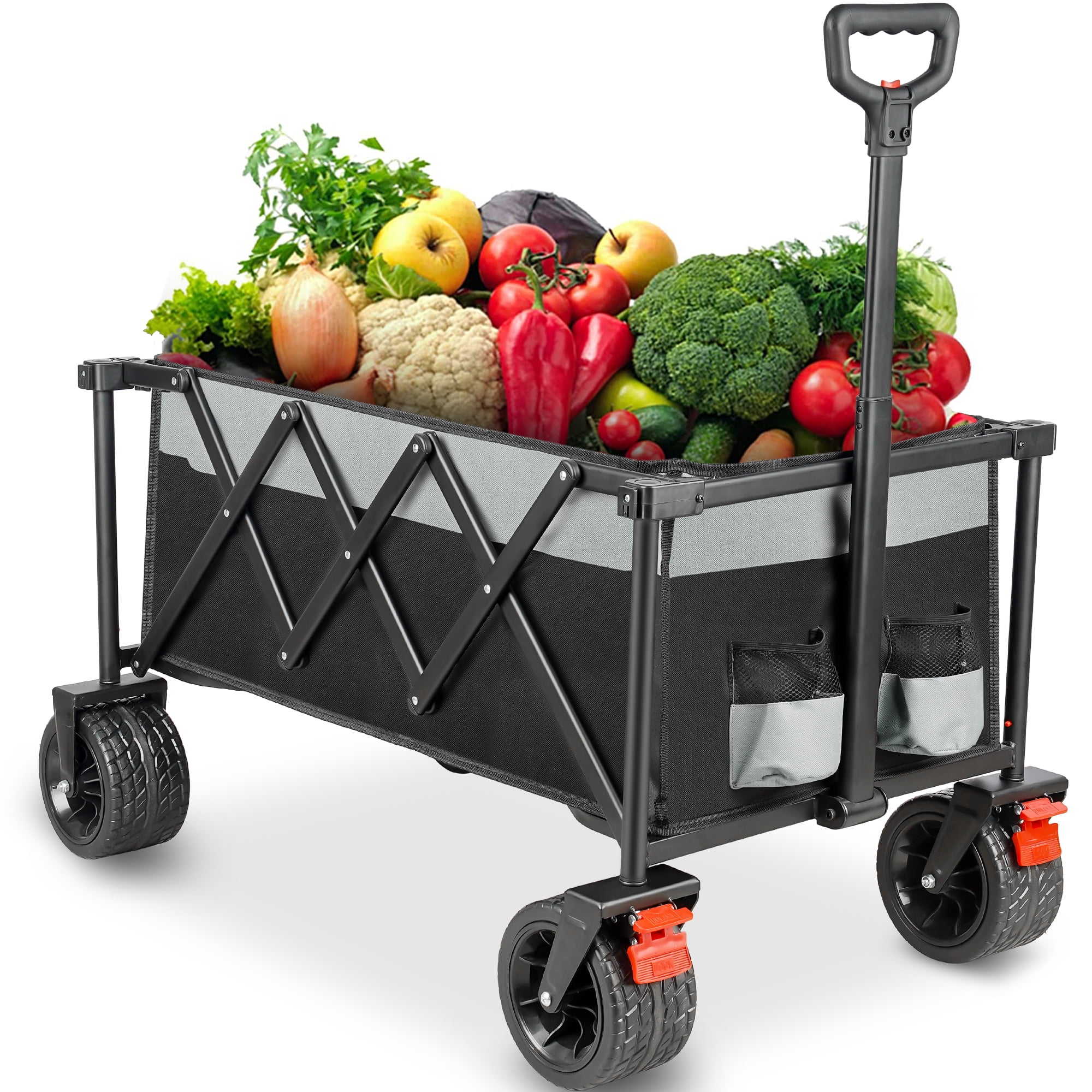 Folding Grocery Cart with Wheels, Heavy Duty Utility Wagon Cart with