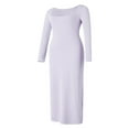 thumbnail image 2 of Robe Longue Moulante pour Femmes Couleur Unie Tricotée Col Carré Manches Longues Robe Printemps Automne Fête Club Robe Moulante, 2 of 9