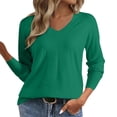 thumbnail image 2 of Women's 2025 Solid Color V Neck Slim Fit Pullover, Long Sleeve Knit Sweater, Fashion Casual Top, Soft Comfortable Wear, Daily Life Sweater, Work Vacation Blouse Green XL, 2 of 5