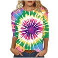 thumbnail image 2 of VBTAPA Tie Dye T Shirts for Women Rainbow Graphic Tee Shirts Funny Casual 3/4 Sleeve Tops Loose Fit Round Neck Tees Multicolor L, 2 of 5