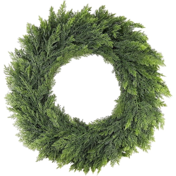 22 Inch Christmas Pine Cypress Wreath - Christmas Wreaths for Front Door, Real Touch Artificial Green Faux Xmas Wreaths for Home Indoor Outdoor Decor