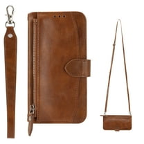 Elehold Zipper Wallet Case for Google Pixel 7 Pro 6.7 inch with Crossbody Shoulder Strap PU Leather Card Slots Kickstand shockproof Magnetic Protective Case for Google Pixel 7 Pro,Brown