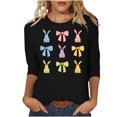 thumbnail image 2 of Fartey 2025 Easter Shirts for Women Cute Bunny Print 3/4 Sleeve Tops Slim Fit Crew Neck Tunic Blouse Plus Size Summer Casual Tees Loose Comfy Holiday T Shirts Black S-5XL, 2 of 6