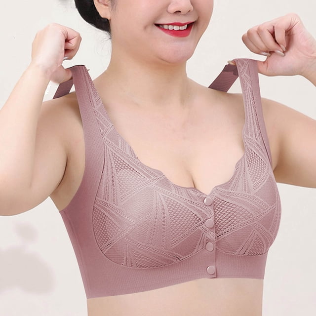 Soki Push Up Bra Front Closure Fat Bra with Support Comfortable Seamless Bra Pink L