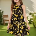thumbnail image 2 of Abcomgle Cute Sundresses Dresses for Girls 10-12 Casual Halter Neck Sleeveless Girls Dresses Floral Print Sundresses Beach A-line Swing Skirt 13-14 Years,Orange, 2 of 7
