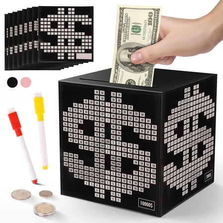 Primo Lines Piggy Bank for Adults Must Break to Open, with Savings Counter & Goal Tracker, Unbreakable Stainless Steel Money Box for 10K Challenge $3000 $5000, Kakeibo(4.72 Inch)