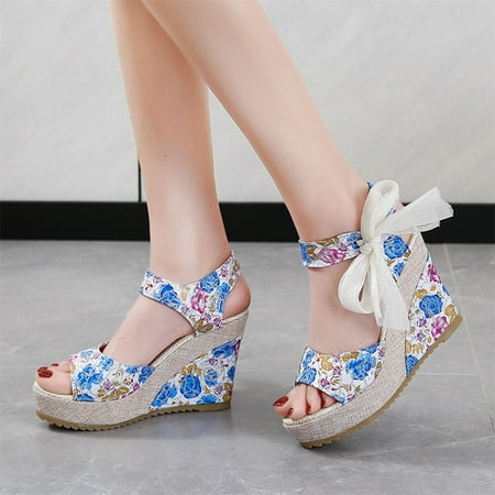 

KBODIU Women s Wedge Heels Women Wide Width Heels Sandals Fish Mouth Wedges Wedge Heel Lace Up High Heels Luxury Sandals Wedding Heels Prom Heels Dress Shoes Blue 40