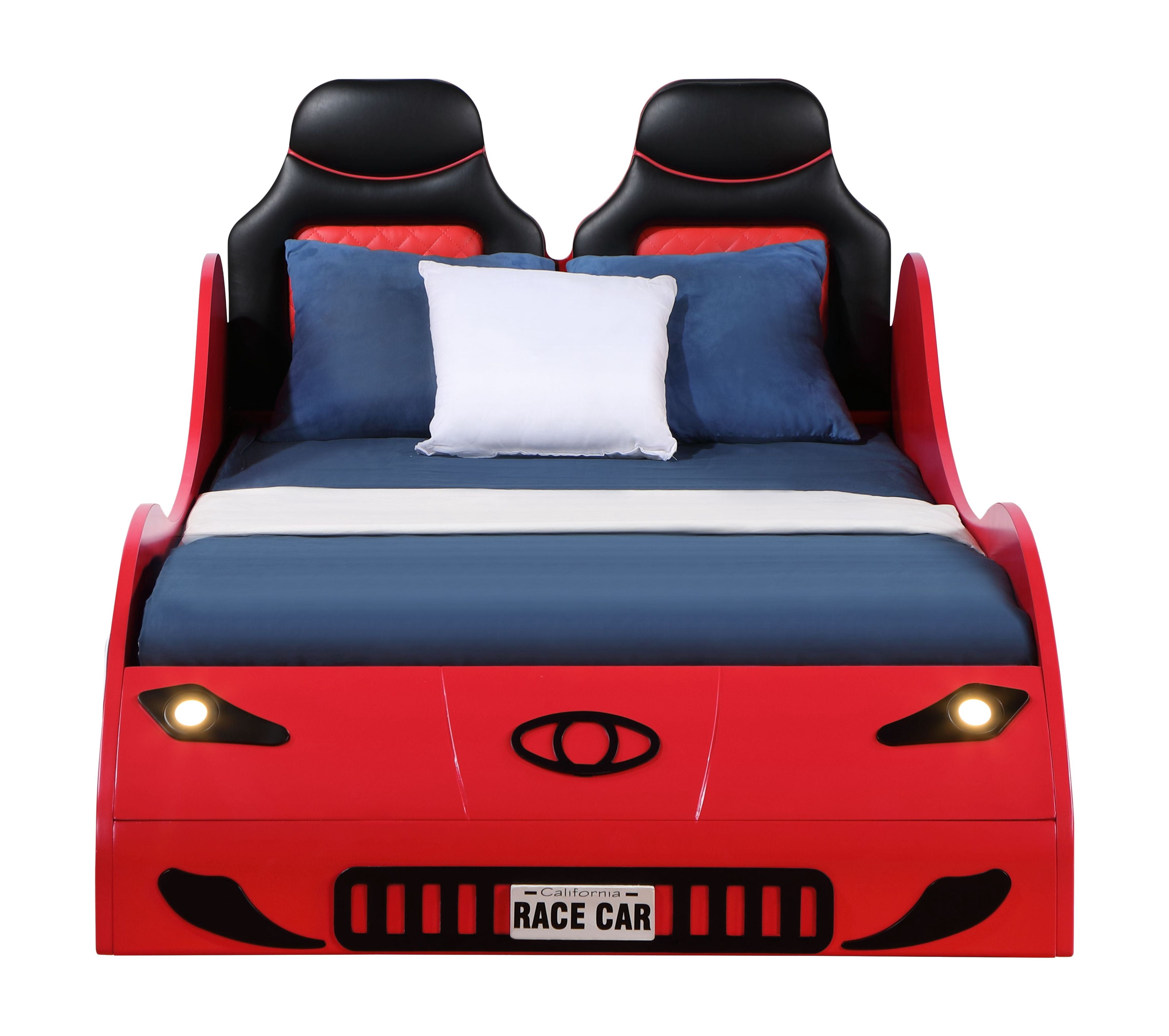Miekor Furniture Colen Red Finish Twin Car Bed With Led 00075