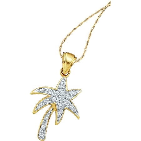 10K Yellow Gold 0.10ctw Fancy Stunning Fashion Pave Diamond Tree Pendant
