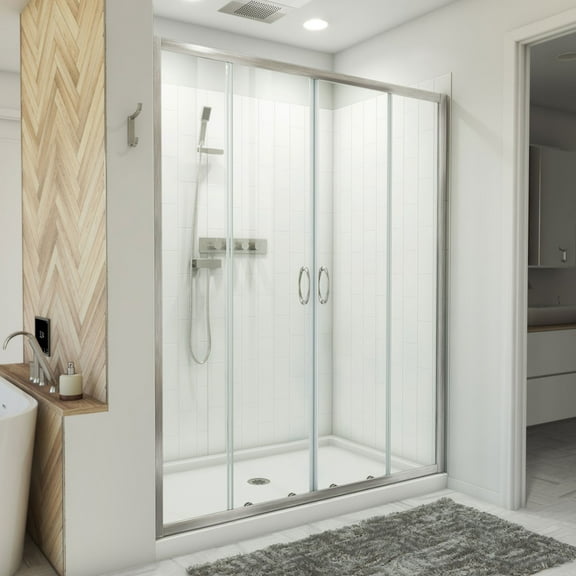 DreamLine Visions 36 in. D x 60 in. W x 78 3/4 in. H Sliding Shower Door Base and White Wall Kit in Brushed Nickel
