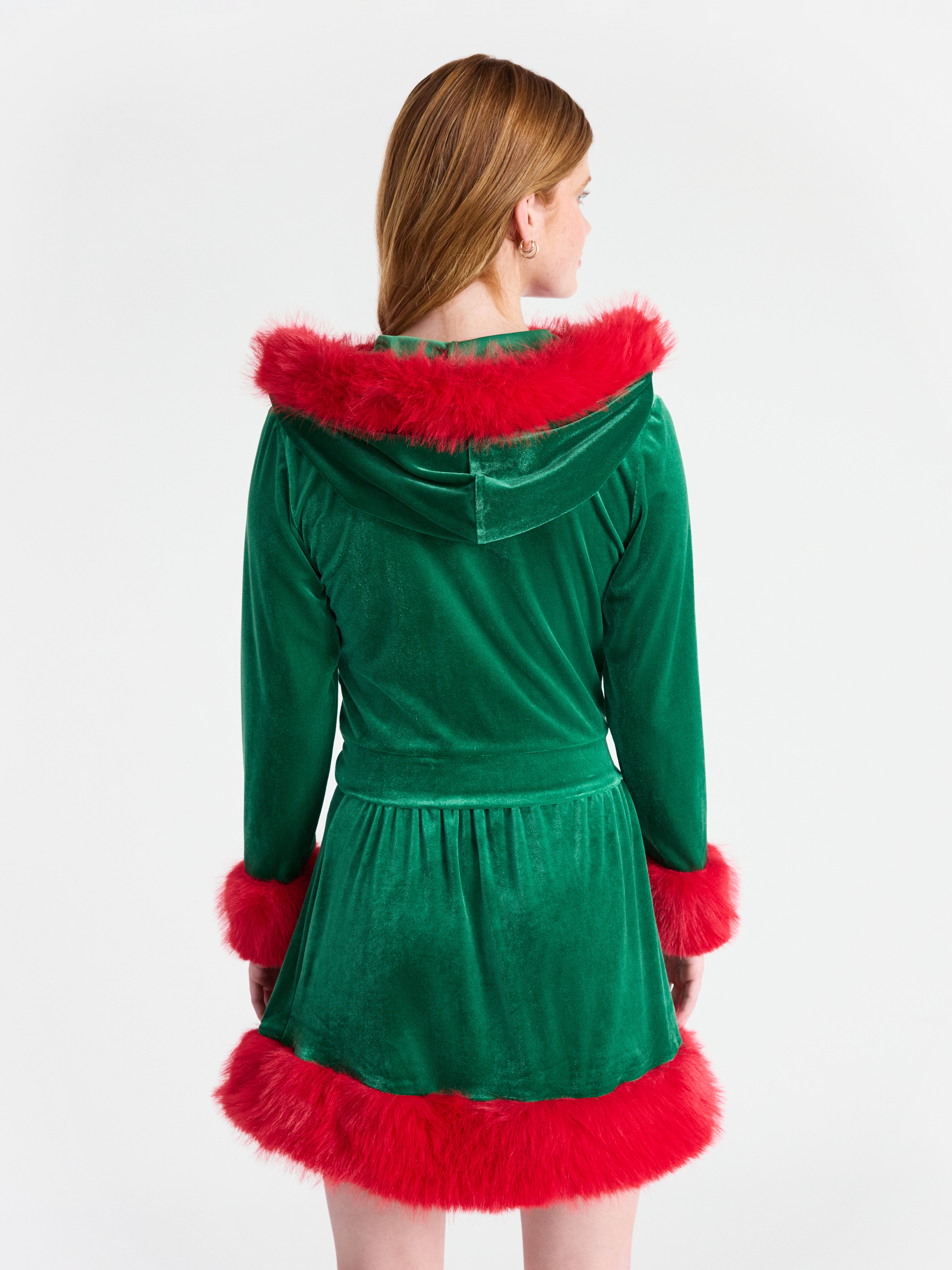 No Boundaries Christmas Velvet Hoodie and Skirt Set with Faux Fur, 2-Piece, Women’s