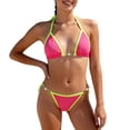 thumbnail image 2 of PWPSG Halter Triangle Bikini Two Piece Swimsuit with Pearl Accent Color Trim Tie Side High Cut Bottom Pink S, 2 of 6