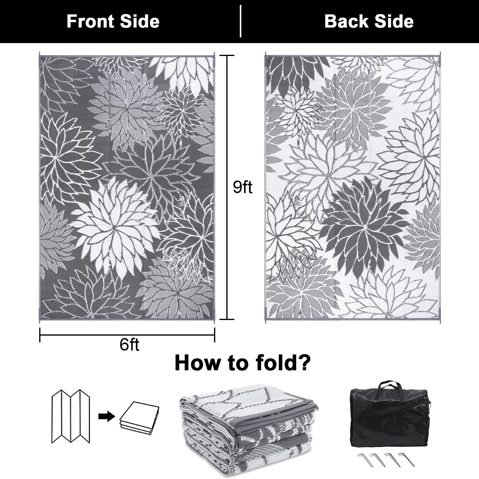 Ileading Outdoor Rugs for Patios 6'x9' Waterproof Patio Mat Plastic Straw Rug Reversible RV Camping Tent Rug Outside Area Rug for RV, Patios,Deck, Beach,Balcony, Camping