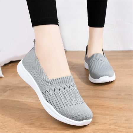 

Fashion Summer And Autumn Women Sneakers Flat Mesh Breathable Solid Color Slip On Comfortable Casual
