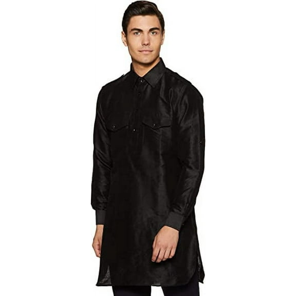 Devyom Men's Cotton Pathani Regular Fit Kurta (Black, 40)
