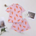 thumbnail image 4 of ZHOGXU Girls Halloween Vertical Stripe Lobster Print Pajama Sets Notch Collar Short Sleeve Button Front Top Shorts 2PCS Pjs For Kids Vacation Loungewear,Pink,13-14 Years, 4 of 4