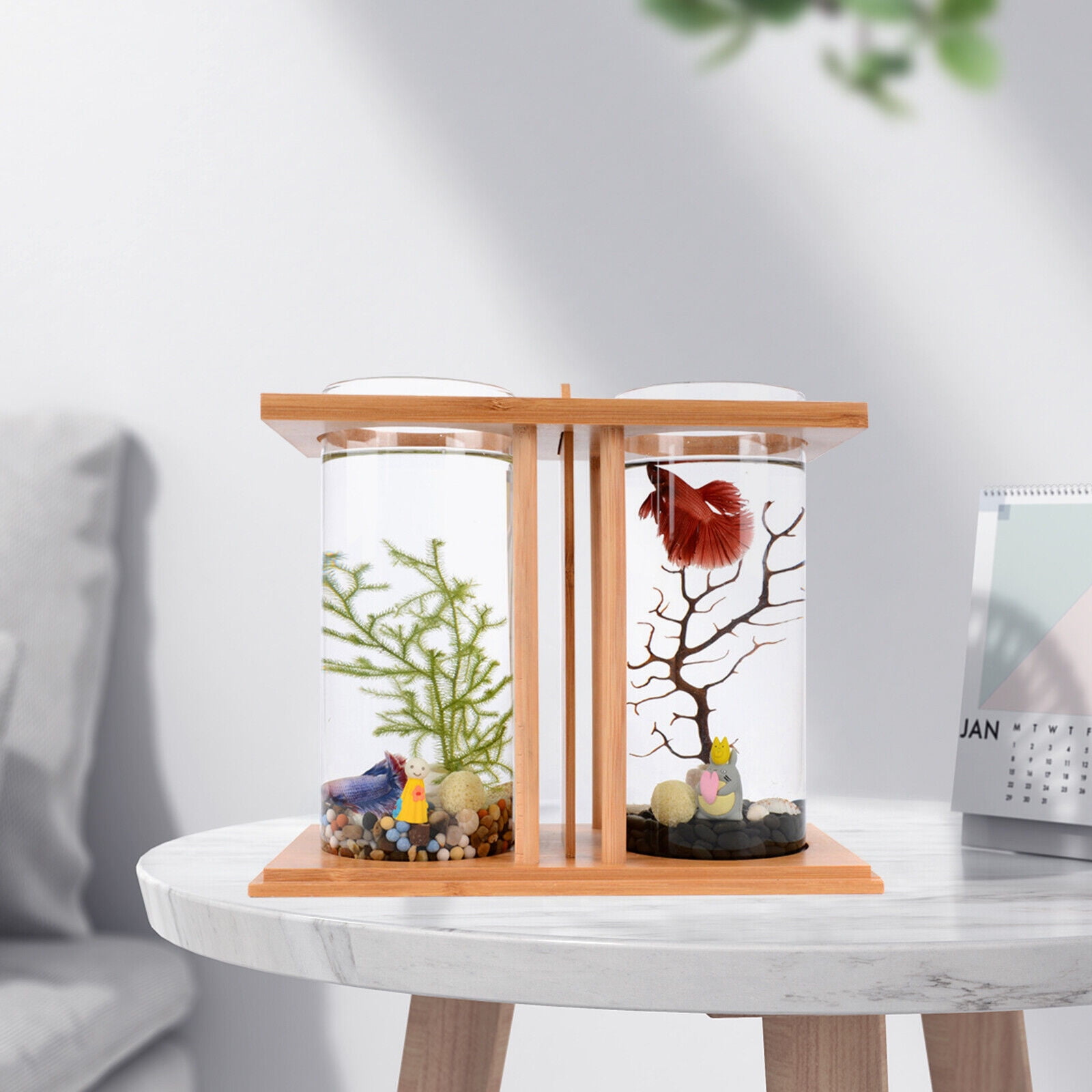 Small Betta Desktop Dual Glass Fish Tank Mini Table Aquarium Betta Fish Bowl Living Room, Office, Bedroom, Study Room, Children's Room, Etc.