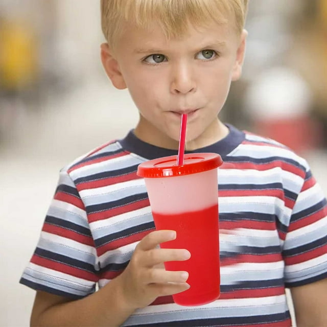 HALJEN Transparent Single Layer Discoloration Cup When Cold Discoloration Pp Thermochromic Discoloration Straw Cup(Red)