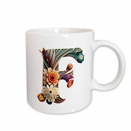 3drose, Boho Floral Monogram Initial F, 11oz Mug