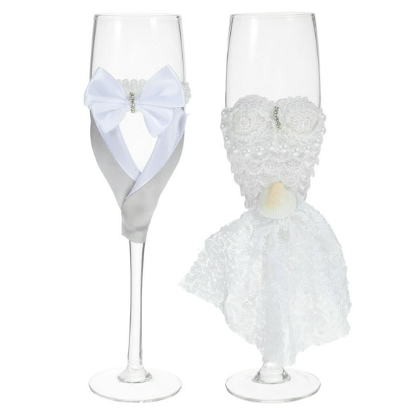 1 pair of Wedding Champagne Glass Set Bride and Groom Champagne Flutes Wedding Wine Goblet