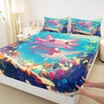thumbnail image 3 of Homewish Cartoon Animal Axolotl Bed Sheets,Watercolor Sealife Coral King Sheets,Pink Blue Sheet Set,For Teens,Microfiber Bedroom Decor,4 Pieces, 3 of 7