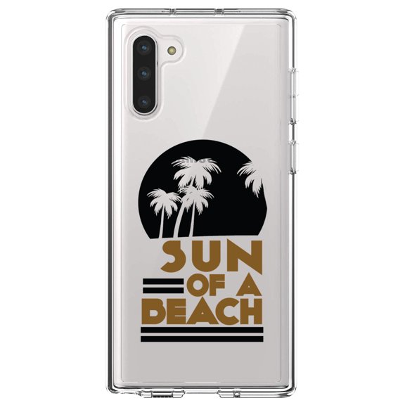 DistinctInk Clear Shockproof Hybrid Case for Samsung Galaxy Note 10 (6.3" Screen) - TPU Bumper Acrylic Back Tempered Glass Screen Protector - Sun of a Beach