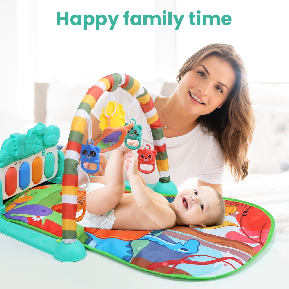JoyStone Baby Gym Mat with Piano & Lights, Activity Tummy Time Mat for 0-12 Months, Green