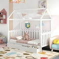 thumbnail image 1 of [US IN STOCK] Twin Size House Bed with drawers, Fence-shaped Guardrail, White, 1 of 9