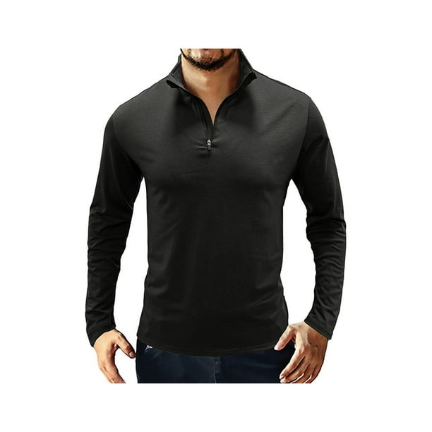 Sunloudy Camiseta de manga larga para hombre, cuello alto, color sólido, jersey con escote de cremallera suave, tops informales ajustados para hombre Sunloudy S M L XL XXL