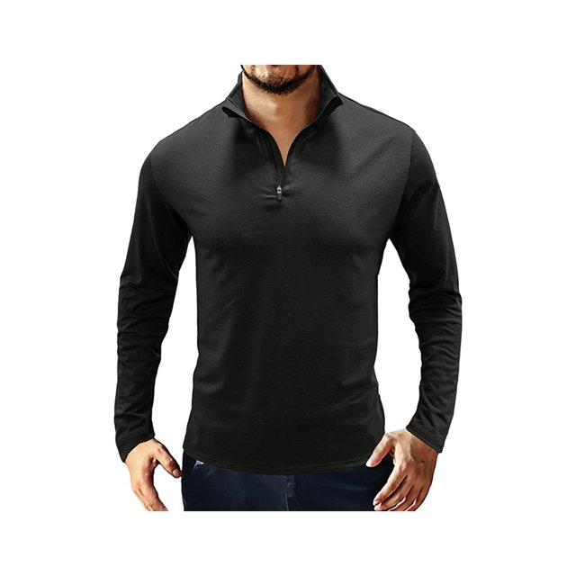 SAYOO Camiseta de manga larga para hombre, cuello alto, color sólido, jersey con escote de cremallera suave, tops informales ajustados para hombre SAYOO S M L XL XXL