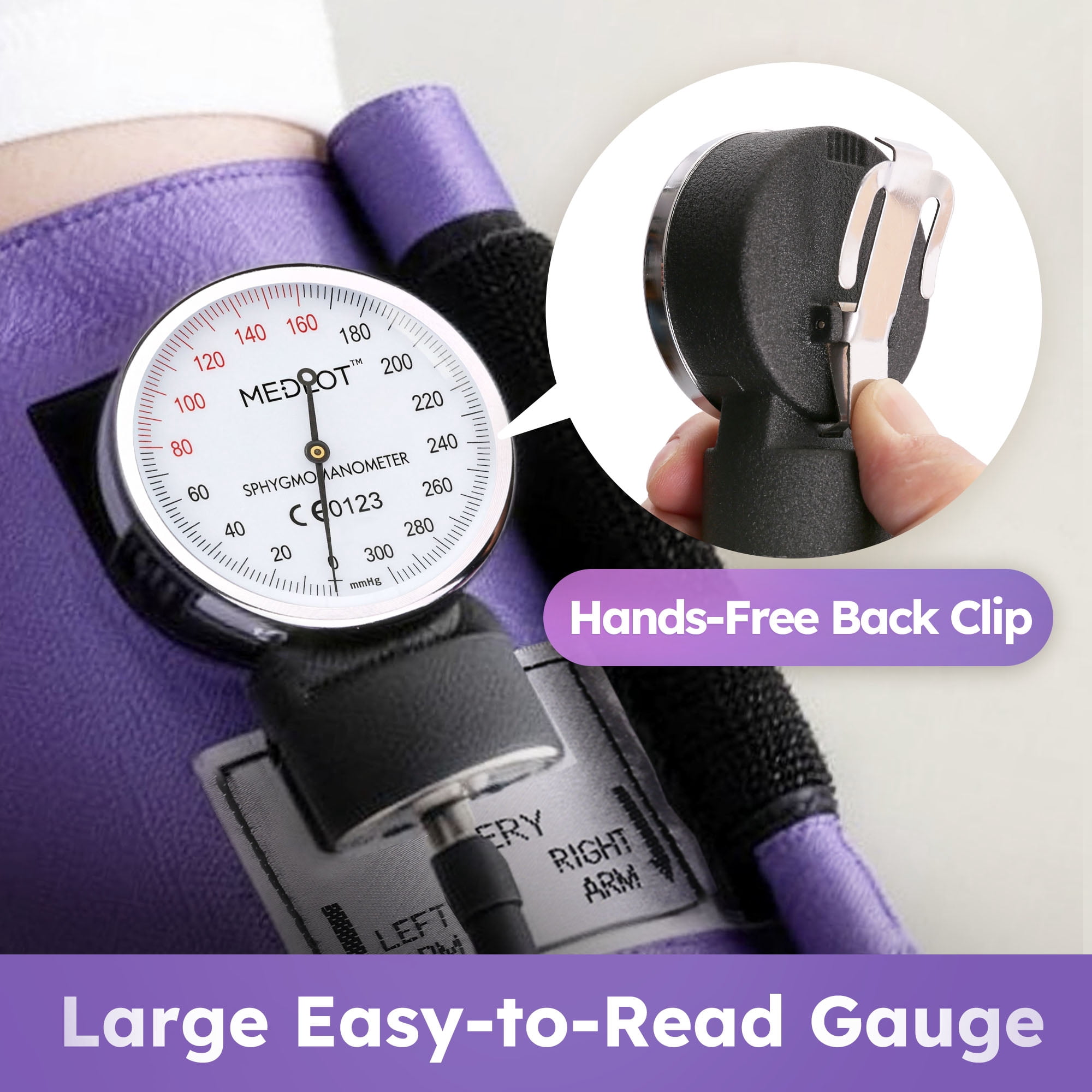 LotFancy Manual Blood Pressure Cuff, Aneroid Sphygmomanometer and Dual Head Stethoscope Kit,Purple