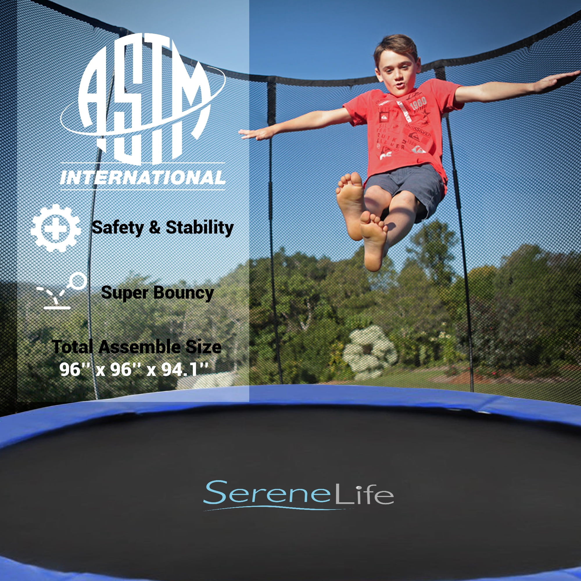 SereneLife Backyard Sports Trampoline Large Outdoor Jumping Fun Trampoline for Kids/Children, 8ft.
