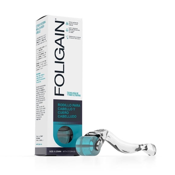 Foligain Rodillo Dermaroller de titanio de .25mm para el cuero cabelludo y barba incluye estuche