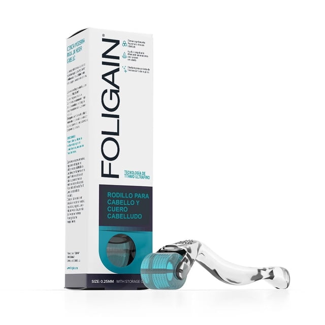 Foligain Rodillo Dermaroller de titanio de .25mm para el cuero cabelludo y barba incluye estuche