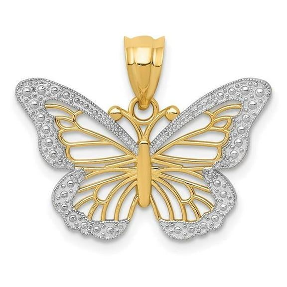 Finest Gold 14K Yellow & Rhodium with Butterfly Pendant