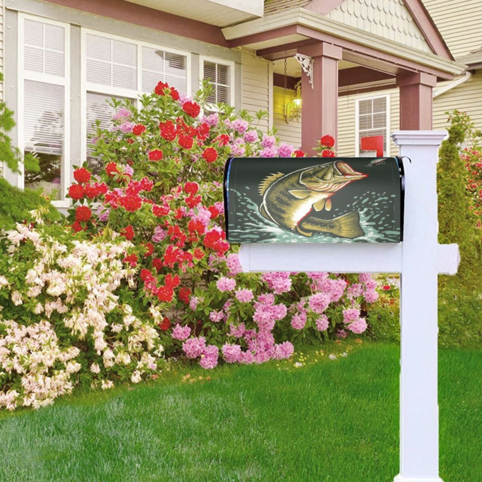 Logiee Largemouth Bass jumps out of water Print Post Letter Box Wrap Decor, Mailbox Cover Suitable for Standard Mailbox and Large Size Mailbox,Outdoor Yard Decoration-21x18 in