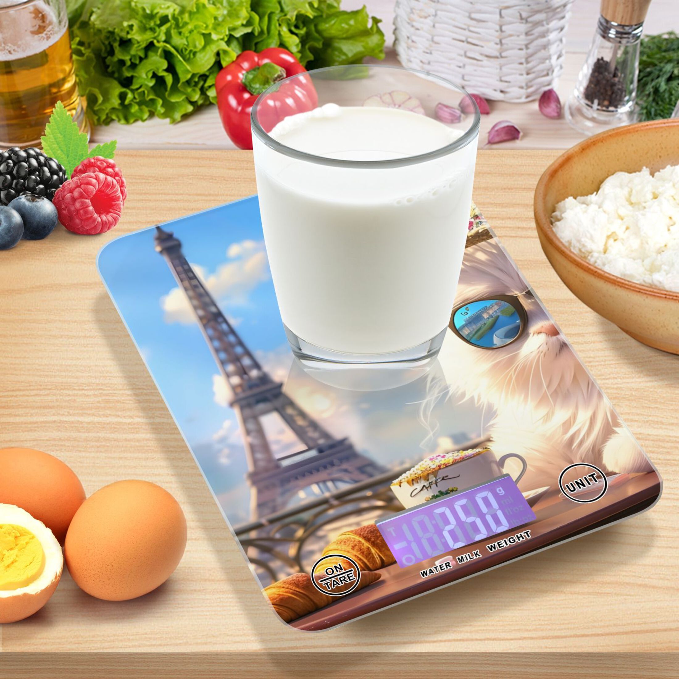 Cat Tower Flowers Food Scale Digital Kitchen Scale Waterproof Tempered Glass Tare Function 11 lb for Baking Cooking Meal Prep