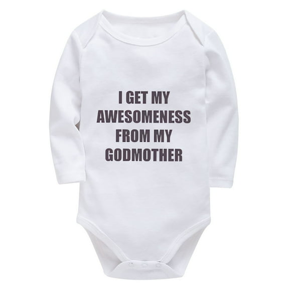 I Get My Awesomeness From My Godmother Newborn Home from Hospital Outfit Girl Long Sleeve Cute Rompers for Girls White Newbo