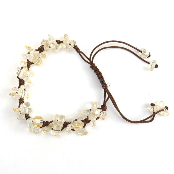 Nvzi Pulsera de cuentas hecha a mano, pulsera tejida a mano pura de cristal de piedra triturada natural con cuerda ajustable (amarillo)