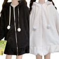 thumbnail image 6 of Arvbitana Women Bunny Ear Hoodie, Adults Fuzzy Fluffy Long Sleeve Sweatshirt with/without Pom Poms, 6 of 6