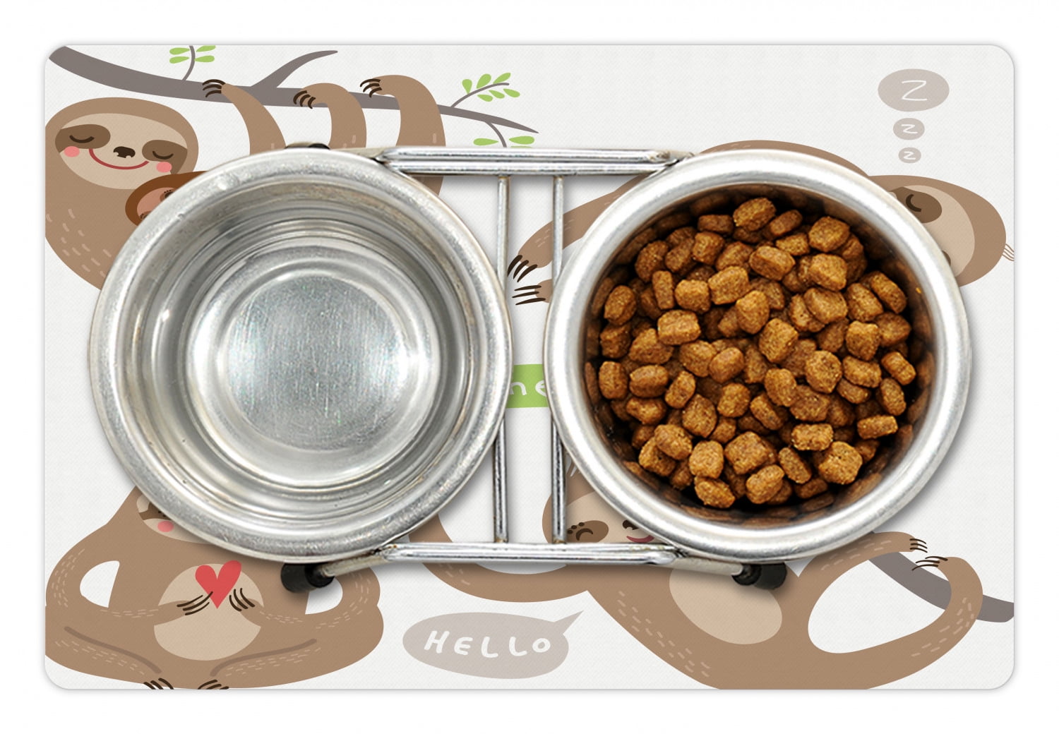Sloth Pet Mat for Food and Water, Childish Pattern of Funny Lazy Sloths ...
