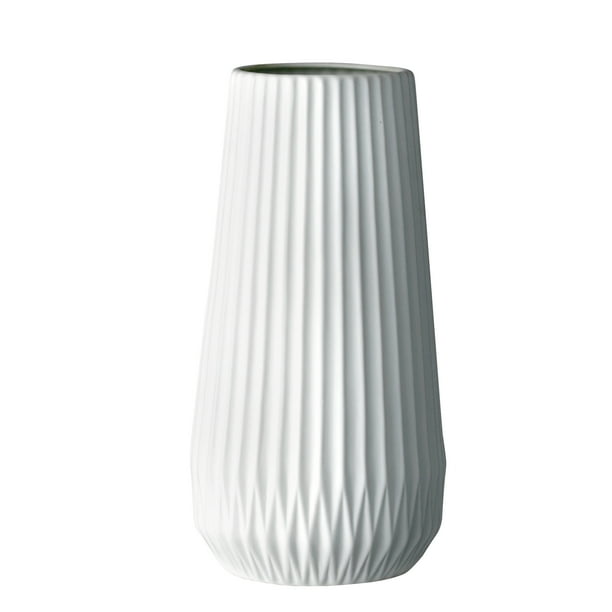 Tall White Ceramic Fluted Vase