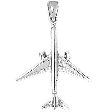 18K White Gold 3D Airplane Pendant - 37 mm