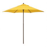 9-Foot Wood-Grained Steel Market Patio Umbrella with Push Lift in Yellow Polyester
